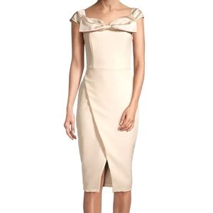 Lavish Alice Champagne Bow-Detail Off The Shoulder Faux Wrap Dress